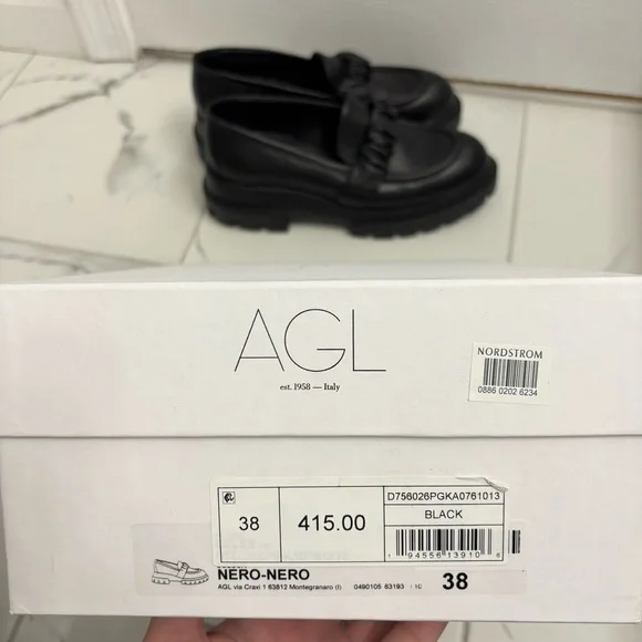 AGL Celeste Lug Sole Loafers EUR 38 Platform Chunky Leather Schoolgirl Preppy - Picture 8 of 8